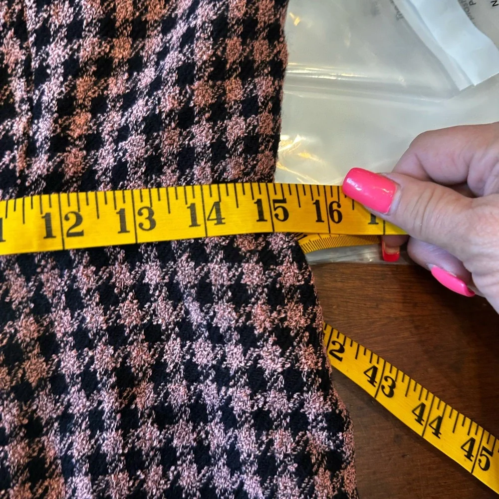 Eva Franco Anthrologie SZ 10NWOT Houndstooth pink black fit and flare midi dress